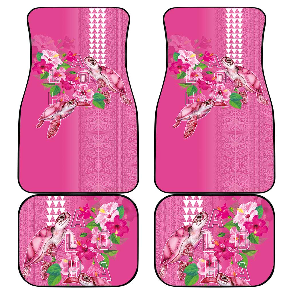 Hawaii Aloha Turtle Hibiscus and Leaves Car Mats with Polynesian and Kakau Tattoos Rose Color - Polynesian Pride