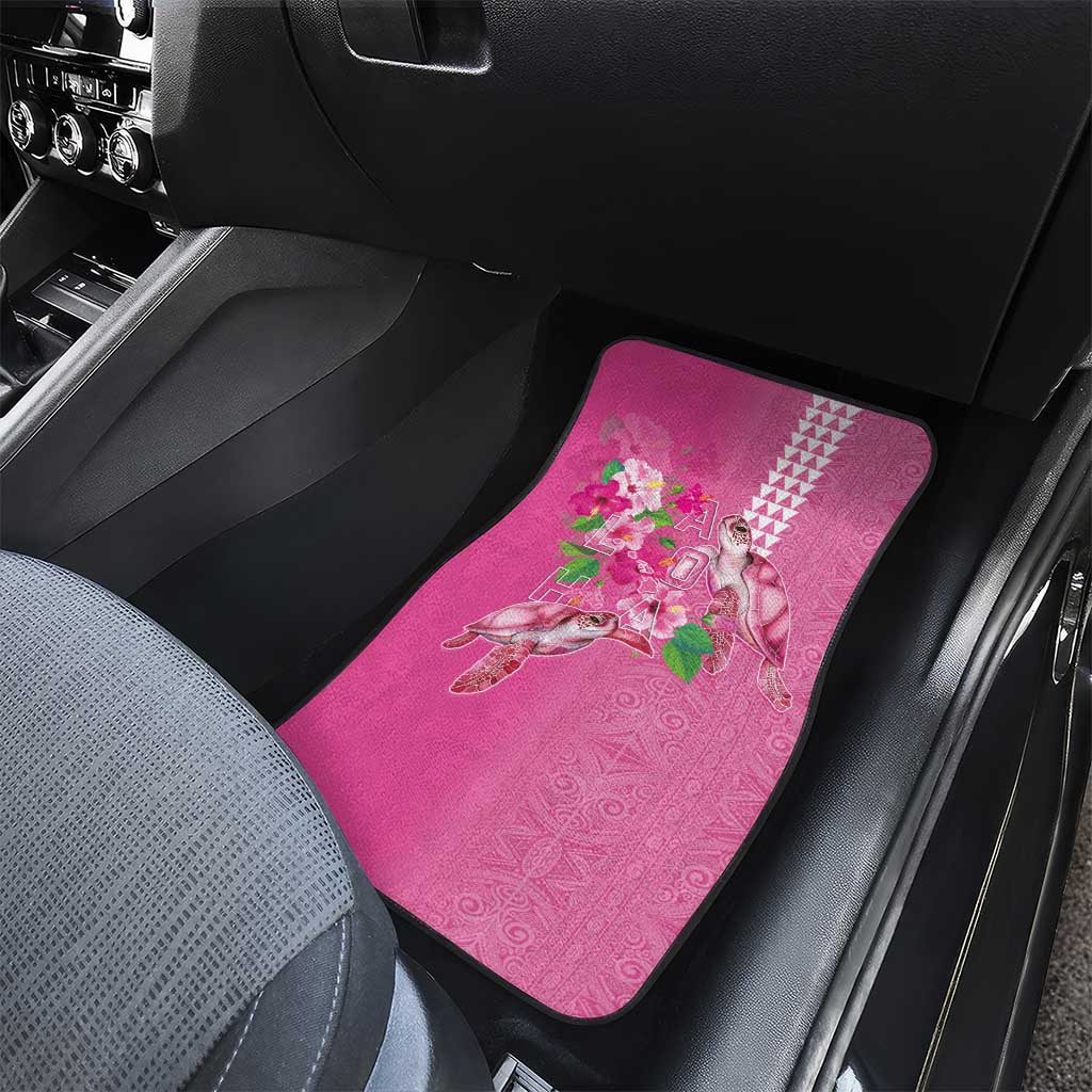 Hawaii Aloha Turtle Hibiscus and Leaves Car Mats with Polynesian and Kakau Tattoos Rose Color - Polynesian Pride