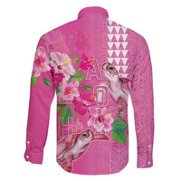 Hawaii Aloha Turtle Hibiscus and Leaves Family Matching Long Sleeve Bodycon Dress and Hawaiian Shirt with Polynesian and Kakau Tattoos Rose Color - Polynesian Pride