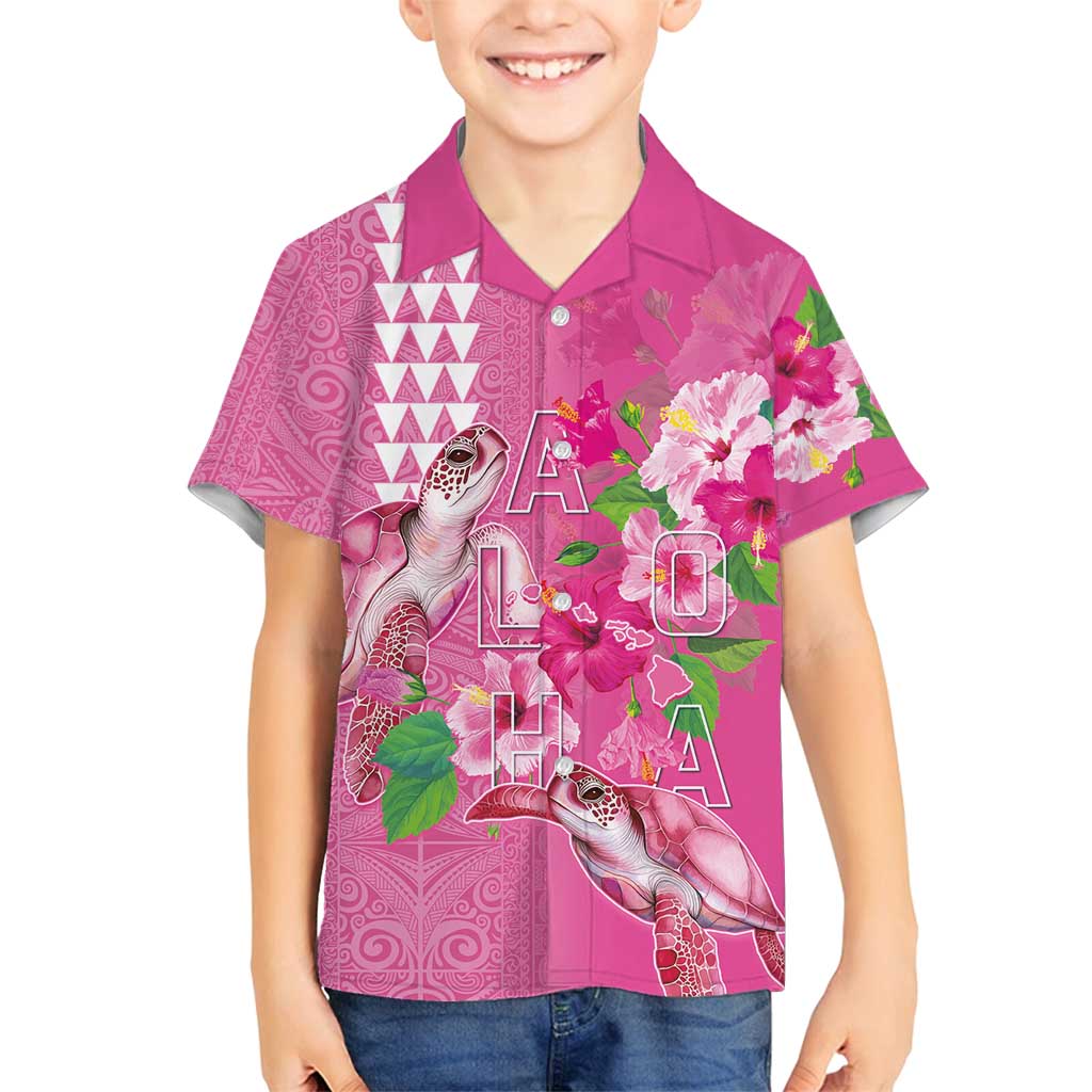 Hawaii Aloha Turtle Hibiscus and Leaves Family Matching Off Shoulder Short Dress and Hawaiian Shirt with Polynesian and Kakau Tattoos Rose Color - Polynesian Pride
