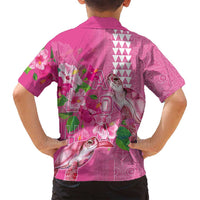 Hawaii Aloha Turtle Hibiscus and Leaves Family Matching Puletasi and Hawaiian Shirt with Polynesian and Kakau Tattoos Rose Color - Polynesian Pride