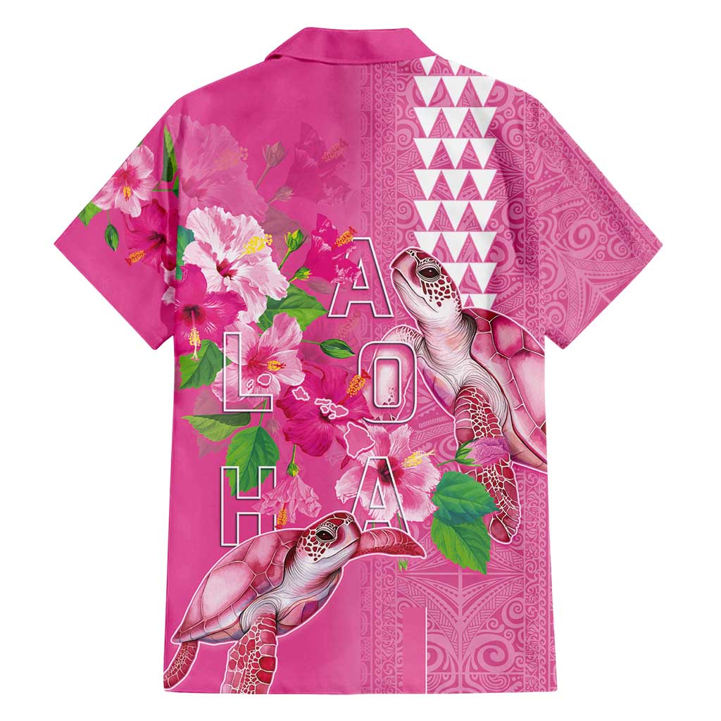 Hawaii Aloha Turtle Hibiscus and Leaves Family Matching Summer Maxi Dress and Hawaiian Shirt with Polynesian and Kakau Tattoos Rose Color - Polynesian Pride