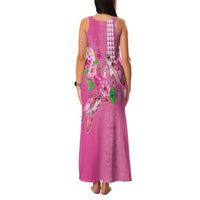 Hawaii Aloha Turtle Hibiscus and Leaves Family Matching Tank Maxi Dress and Hawaiian Shirt with Polynesian and Kakau Tattoos Rose Color - Polynesian Pride