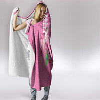Hawaii Aloha Turtle Hibiscus and Leaves Hooded Blanket with Polynesian and Kakau Tattoos Rose Color - Polynesian Pride