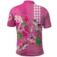 Hawaii Aloha Turtle Hibiscus and Leaves Polo Shirt with Polynesian and Kakau Tattoos Rose Color - Polynesian Pride