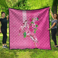 Hawaii Aloha Turtle Hibiscus and Leaves Quilt with Polynesian and Kakau Tattoos Rose Color - Polynesian Pride