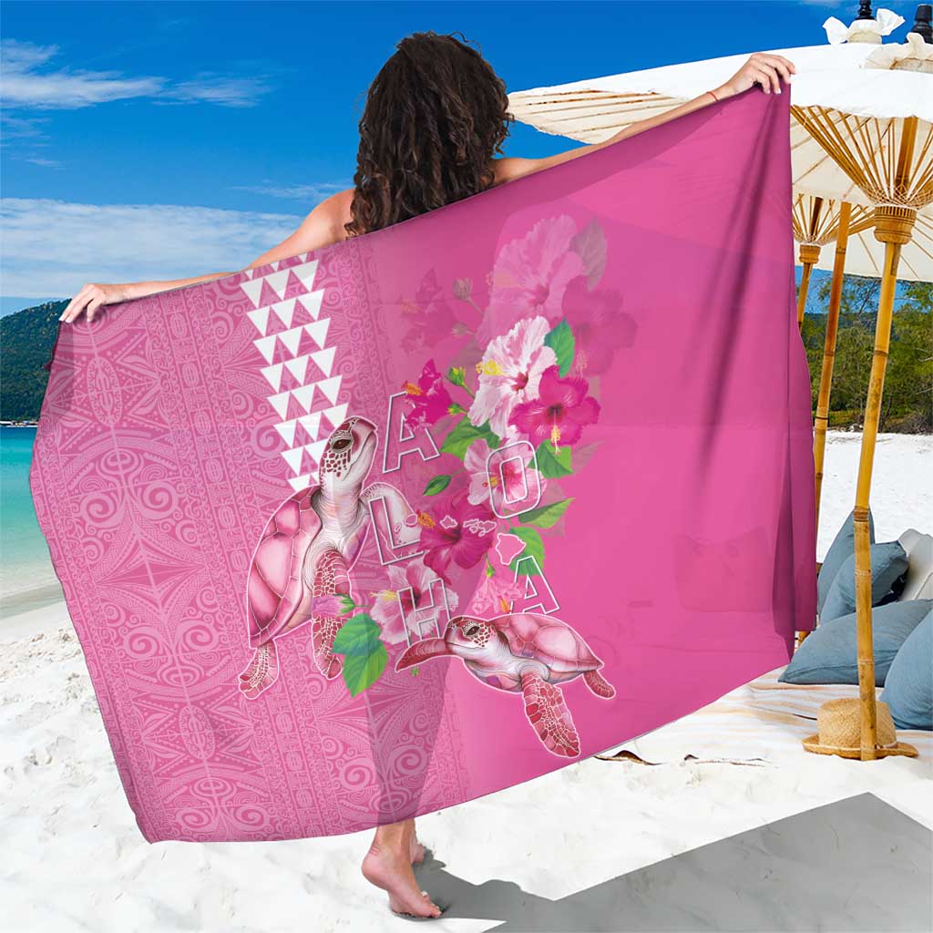 Hawaii Aloha Turtle Hibiscus and Leaves Sarong with Polynesian and Kakau Tattoos Rose Color LT03 One Size 44 x 66 inches Pink - Polynesian Pride