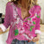 Hawaii Aloha Turtle Hibiscus and Leaves Women Casual Shirt with Polynesian and Kakau Tattoos Rose Color - Polynesian Pride