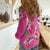 Hawaii Aloha Turtle Hibiscus and Leaves Women Casual Shirt with Polynesian and Kakau Tattoos Rose Color - Polynesian Pride