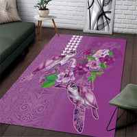 Hawaii Aloha Turtle Hibiscus and Leaves Area Rug with Polynesian and Kakau Tattoos Lilac Color - Polynesian Pride