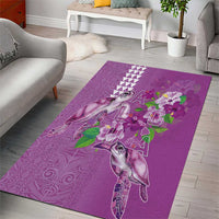 Hawaii Aloha Turtle Hibiscus and Leaves Area Rug with Polynesian and Kakau Tattoos Lilac Color - Polynesian Pride