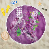 Hawaii Aloha Turtle Hibiscus and Leaves Beach Blanket with Polynesian and Kakau Tattoos Lilac Color - Polynesian Pride
