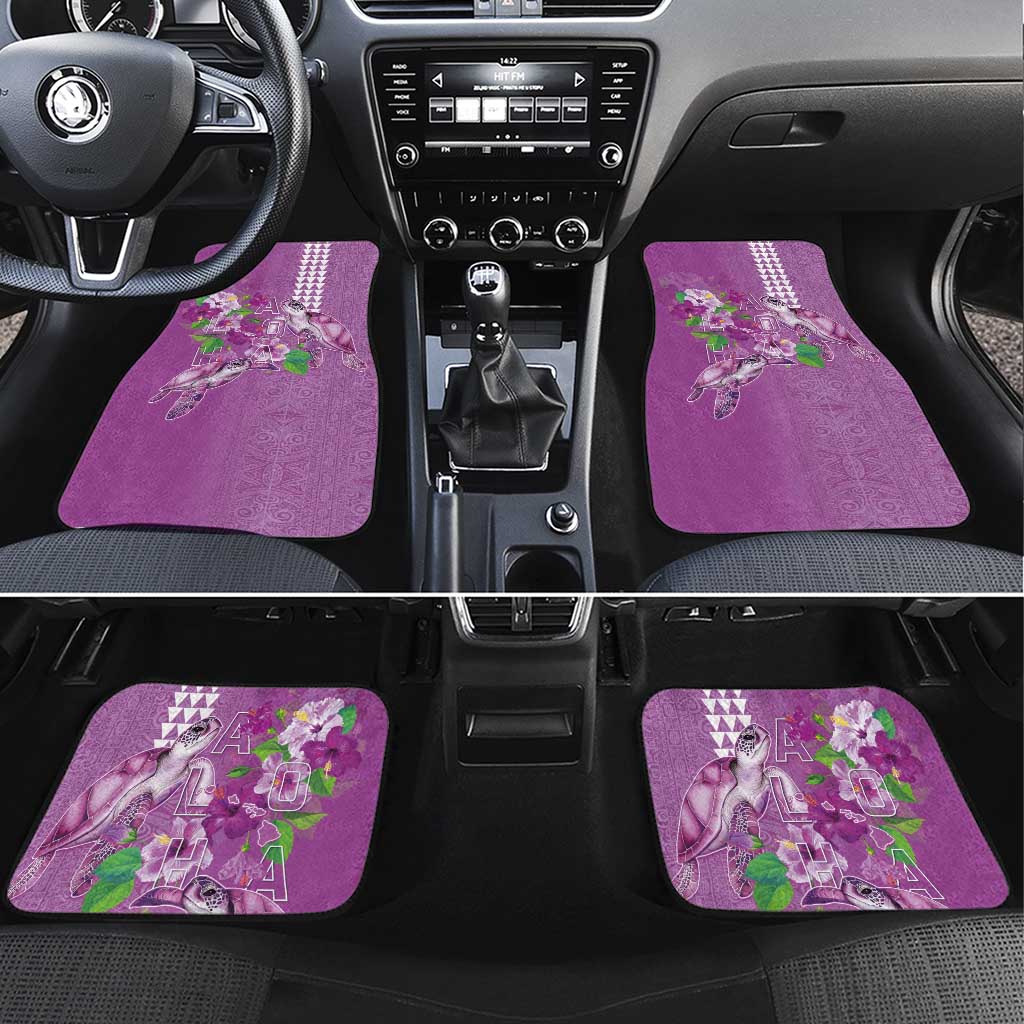 Hawaii Aloha Turtle Hibiscus and Leaves Car Mats with Polynesian and Kakau Tattoos Lilac Color - Polynesian Pride