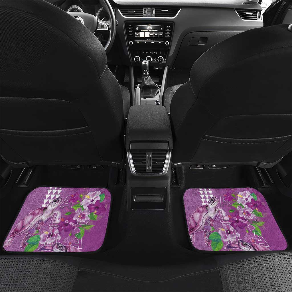 Hawaii Aloha Turtle Hibiscus and Leaves Car Mats with Polynesian and Kakau Tattoos Lilac Color - Polynesian Pride
