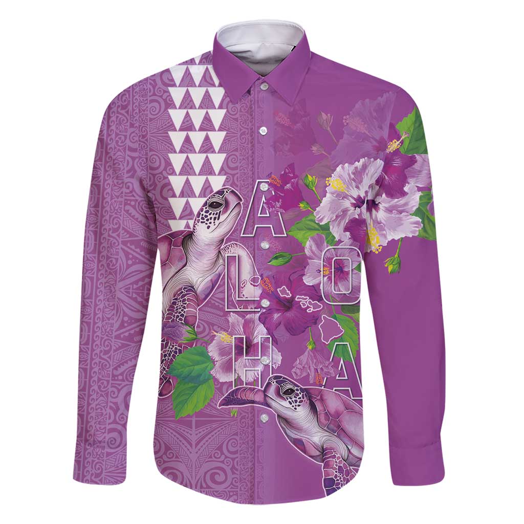 Hawaii Aloha Turtle Hibiscus and Leaves Family Matching Mermaid Dress and Hawaiian Shirt with Polynesian and Kakau Tattoos Lilac Color - Polynesian Pride