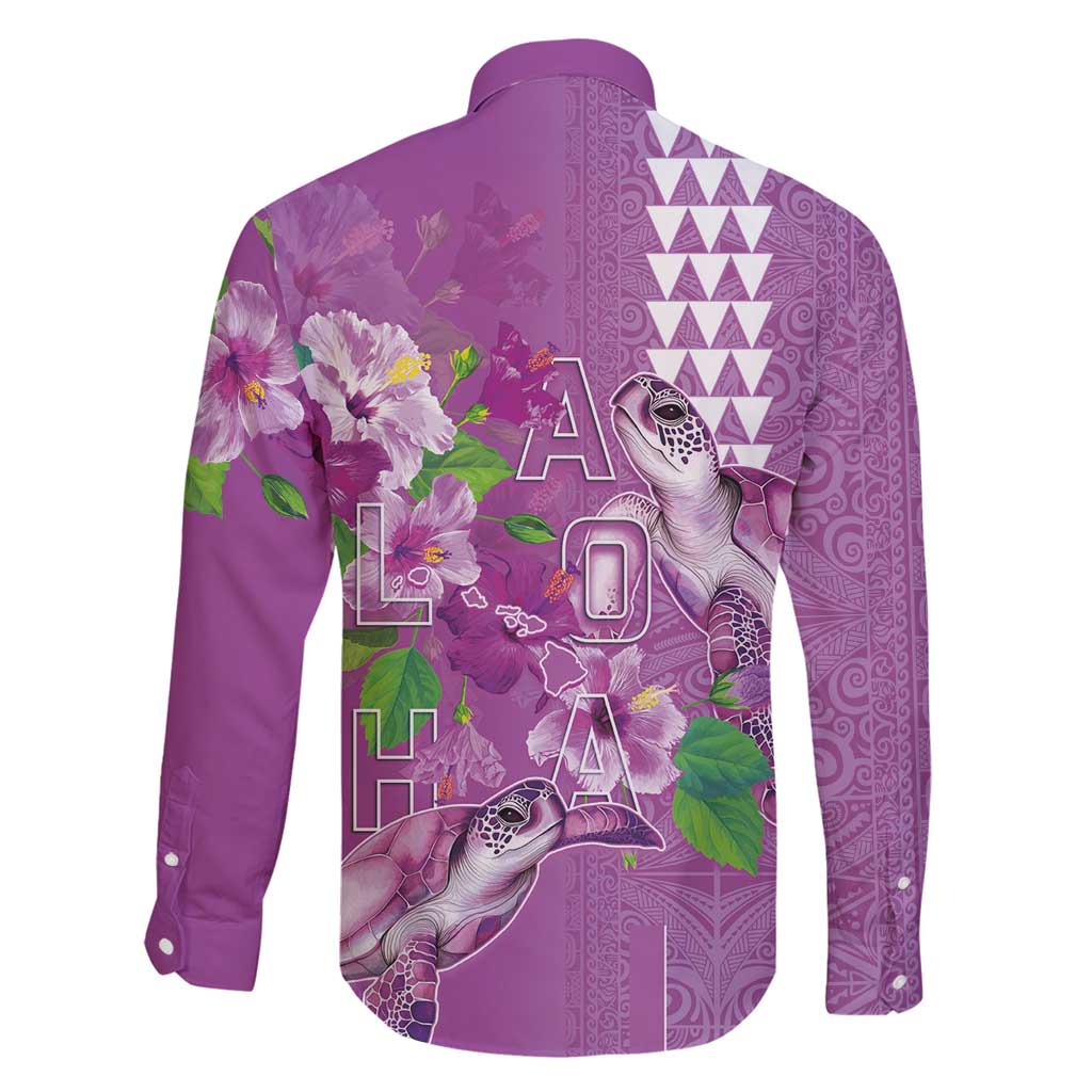 Hawaii Aloha Turtle Hibiscus and Leaves Family Matching Mermaid Dress and Hawaiian Shirt with Polynesian and Kakau Tattoos Lilac Color - Polynesian Pride