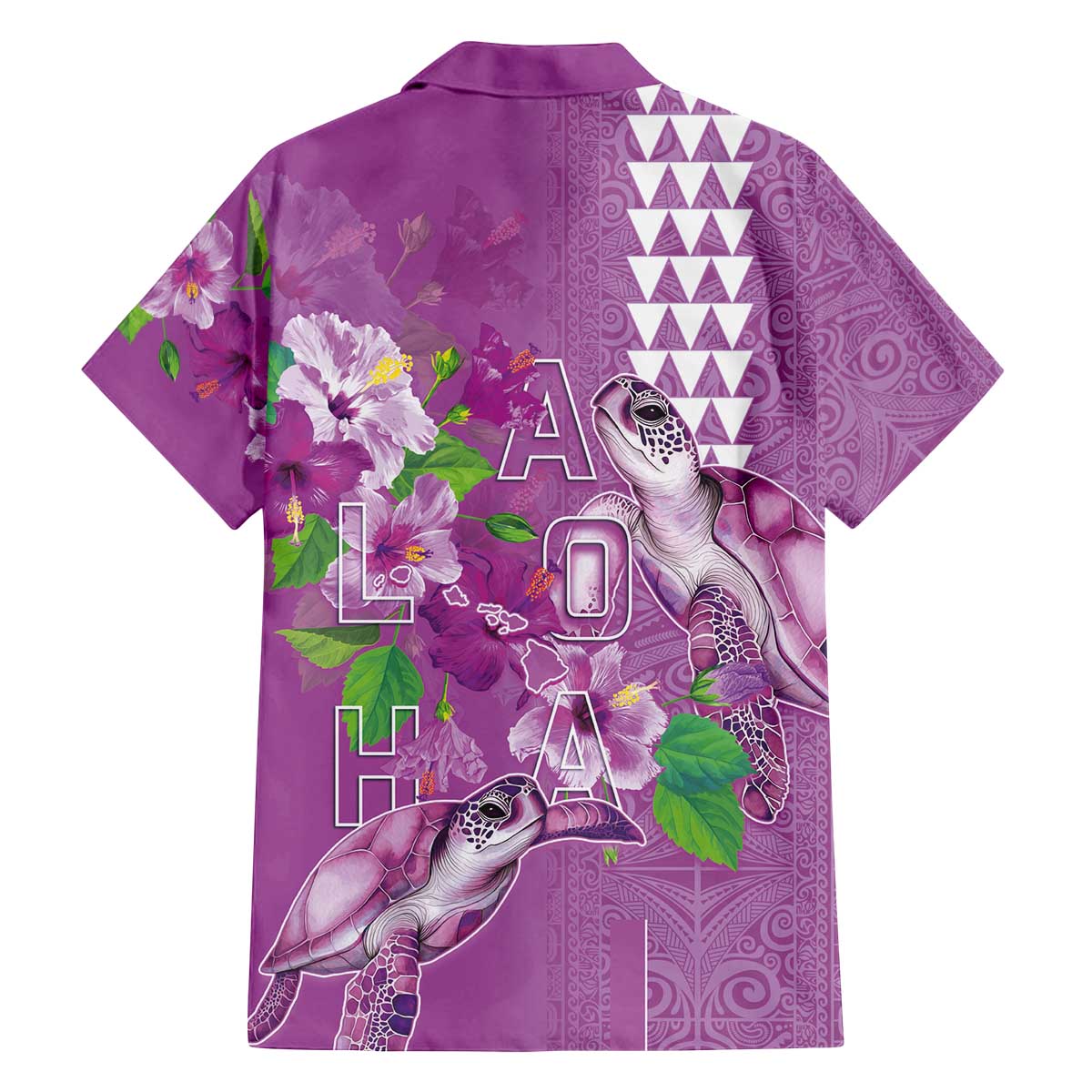 Hawaii Aloha Turtle Hibiscus and Leaves Family Matching Off The Shoulder Long Sleeve Dress and Hawaiian Shirt with Polynesian and Kakau Tattoos Lilac Color - Polynesian Pride