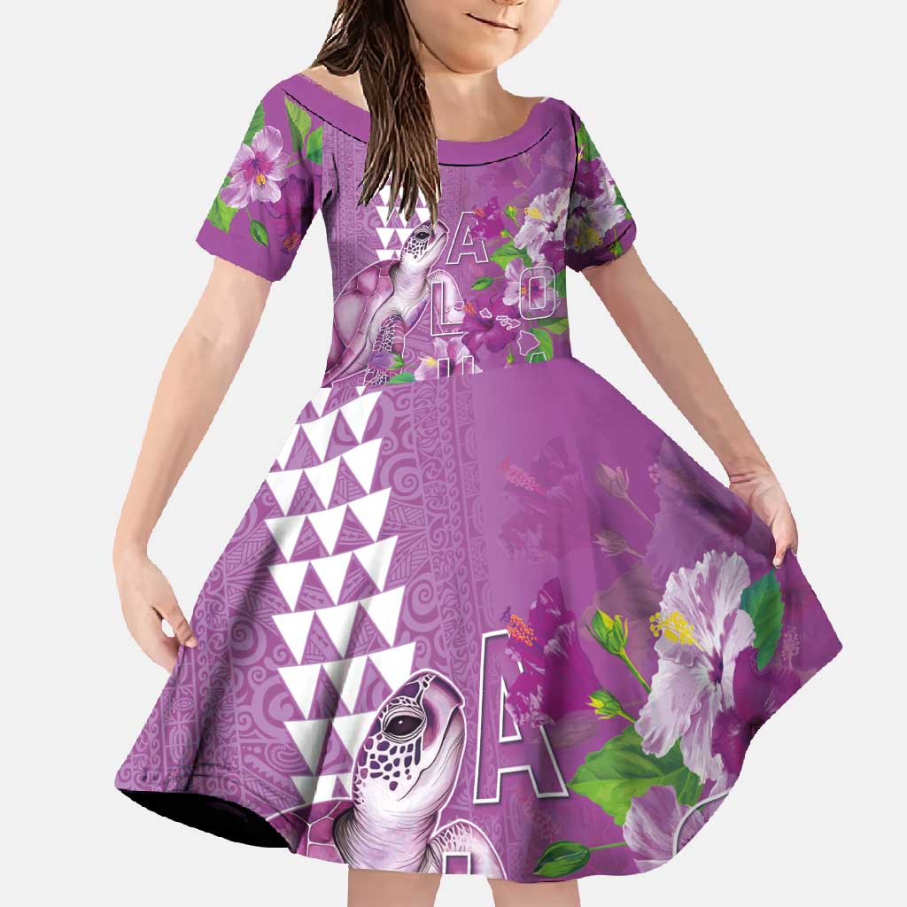 Hawaii Aloha Turtle Hibiscus and Leaves Family Matching Off Shoulder Maxi Dress and Hawaiian Shirt with Polynesian and Kakau Tattoos Lilac Color - Polynesian Pride