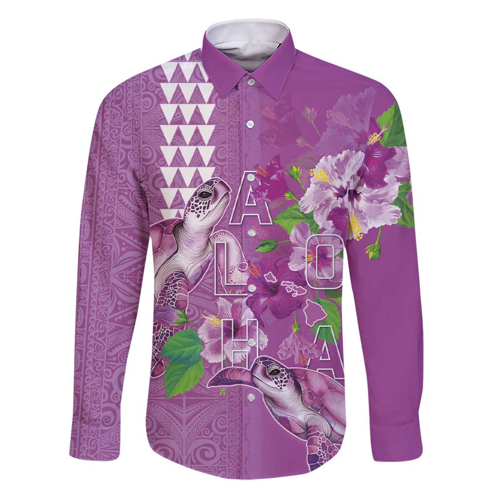 Hawaii Aloha Turtle Hibiscus and Leaves Family Matching Short Sleeve Bodycon Dress and Hawaiian Shirt with Polynesian and Kakau Tattoos Lilac Color - Polynesian Pride