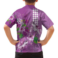 Hawaii Aloha Turtle Hibiscus and Leaves Family Matching Summer Maxi Dress and Hawaiian Shirt with Polynesian and Kakau Tattoos Lilac Color - Polynesian Pride