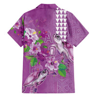 Hawaii Aloha Turtle Hibiscus and Leaves Hawaiian Shirt with Polynesian and Kakau Tattoos Lilac Color - Polynesian Pride