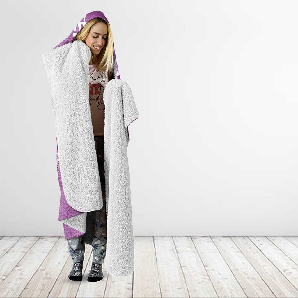 Hawaii Aloha Turtle Hibiscus and Leaves Hooded Blanket with Polynesian and Kakau Tattoos Lilac Color - Polynesian Pride