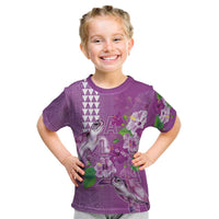 Hawaii Aloha Turtle Hibiscus and Leaves Kid T Shirt with Polynesian and Kakau Tattoos Lilac Color - Polynesian Pride