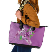 Hawaii Aloha Turtle Hibiscus and Leaves Leather Tote Bag with Polynesian and Kakau Tattoos Lilac Color - Polynesian Pride