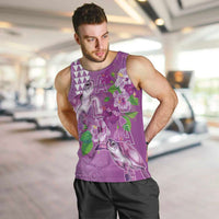 Hawaii Aloha Turtle Hibiscus and Leaves Men Tank Top with Polynesian and Kakau Tattoos Lilac Color - Polynesian Pride