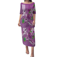 Hawaii Aloha Turtle Hibiscus and Leaves Puletasi with Polynesian and Kakau Tattoos Lilac Color - Polynesian Pride