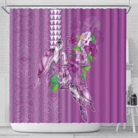 Hawaii Aloha Turtle Hibiscus and Leaves Shower Curtain with Polynesian and Kakau Tattoos Lilac Color - Polynesian Pride