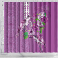 Hawaii Aloha Turtle Hibiscus and Leaves Shower Curtain with Polynesian and Kakau Tattoos Lilac Color - Polynesian Pride