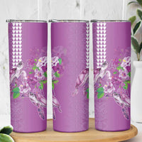 Hawaii Aloha Turtle Hibiscus and Leaves Skinny Tumbler with Polynesian and Kakau Tattoos Lilac Color - Polynesian Pride