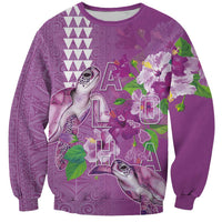 Hawaii Aloha Turtle Hibiscus and Leaves Sweatshirt with Polynesian and Kakau Tattoos Lilac Color LT03 Unisex Purple - Polynesian Pride