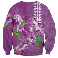 Hawaii Aloha Turtle Hibiscus and Leaves Sweatshirt with Polynesian and Kakau Tattoos Lilac Color LT03 - Polynesian Pride