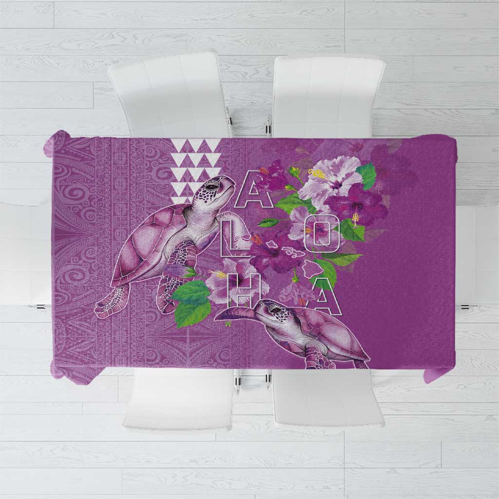 Hawaii Aloha Turtle Hibiscus and Leaves Tablecloth with Polynesian and Kakau Tattoos Lilac Color - Polynesian Pride