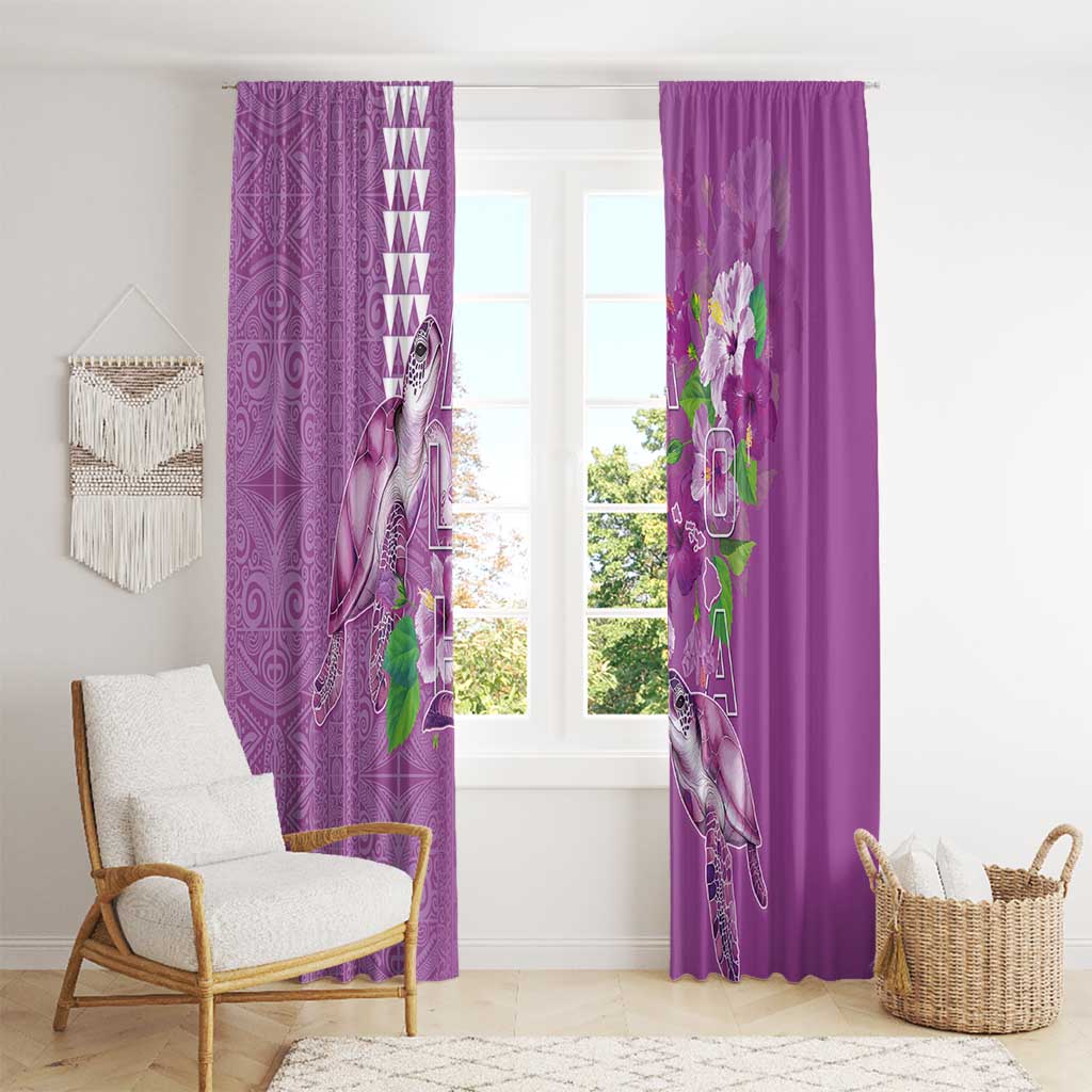 Hawaii Aloha Turtle Hibiscus and Leaves Window Curtain with Polynesian and Kakau Tattoos Lilac Color - Polynesian Pride