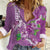 Hawaii Aloha Turtle Hibiscus and Leaves Women Casual Shirt with Polynesian and Kakau Tattoos Lilac Color - Polynesian Pride
