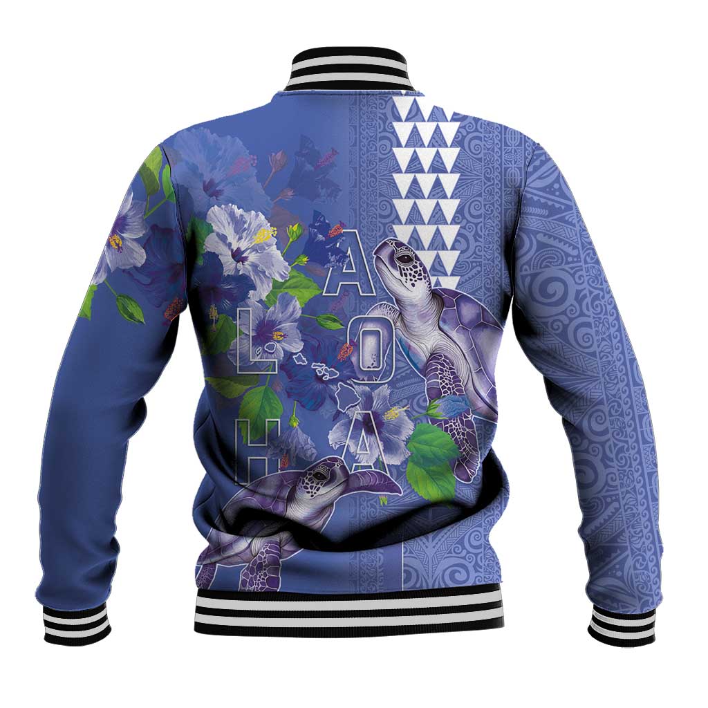 Hawaii Aloha Turtle Hibiscus and Leaves Baseball Jacket with Polynesian and Kakau Tattoos Denim Color LT03 - Polynesian Pride
