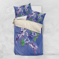 Hawaii Aloha Turtle Hibiscus and Leaves Bedding Set with Polynesian and Kakau Tattoos Denim Color - Polynesian Pride