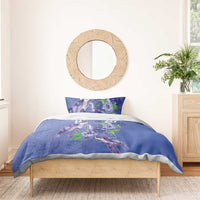 Hawaii Aloha Turtle Hibiscus and Leaves Bedding Set with Polynesian and Kakau Tattoos Denim Color - Polynesian Pride