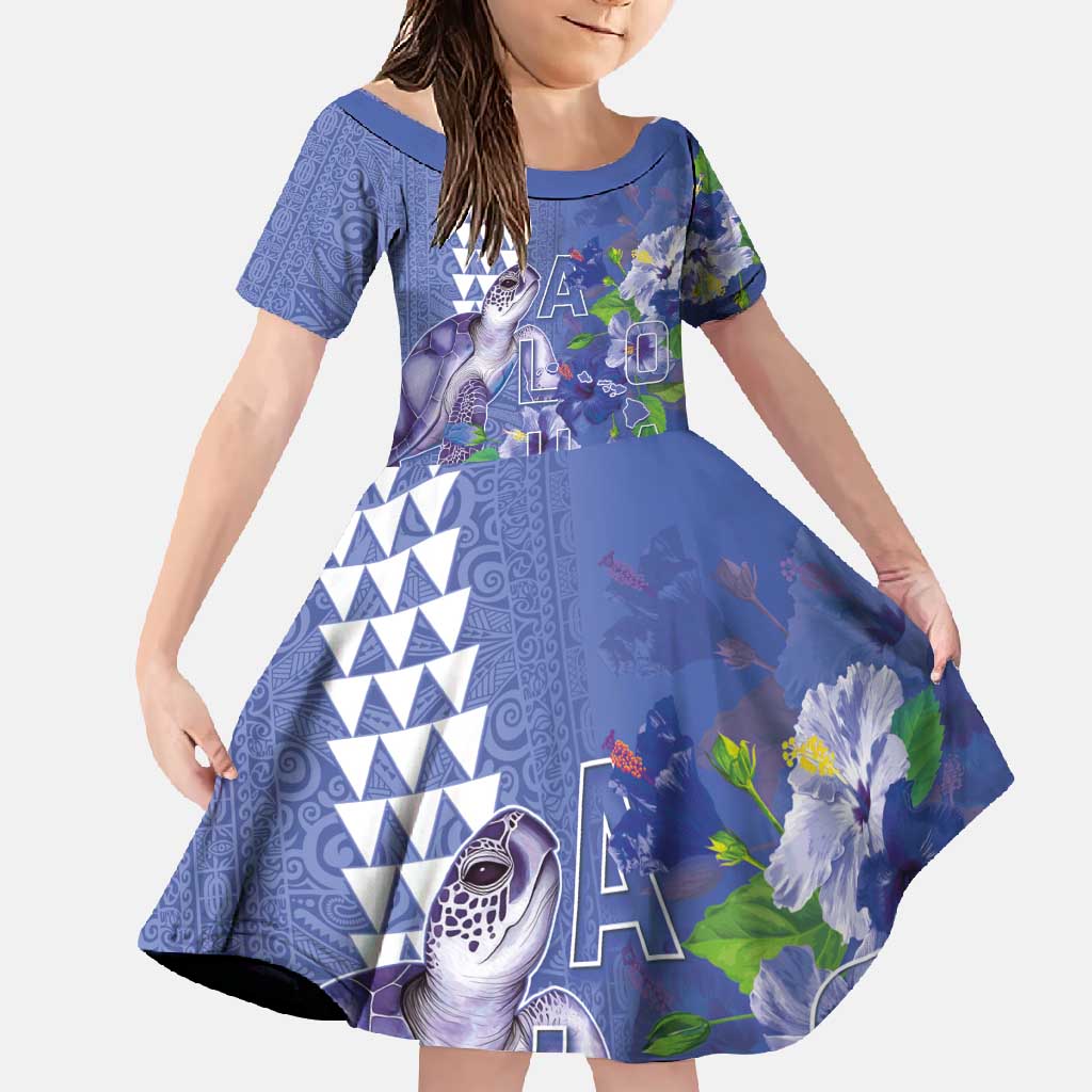 Hawaii Aloha Turtle Hibiscus and Leaves Family Matching Mermaid Dress and Hawaiian Shirt with Polynesian and Kakau Tattoos Denim Color - Polynesian Pride