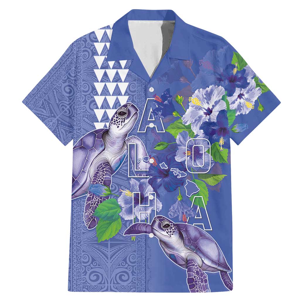 Hawaii Aloha Turtle Hibiscus and Leaves Family Matching Mermaid Dress and Hawaiian Shirt with Polynesian and Kakau Tattoos Denim Color - Polynesian Pride