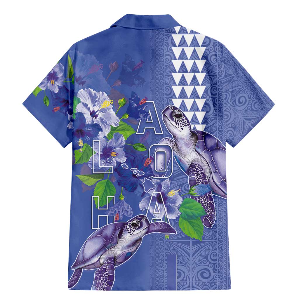 Hawaii Aloha Turtle Hibiscus and Leaves Family Matching Mermaid Dress and Hawaiian Shirt with Polynesian and Kakau Tattoos Denim Color - Polynesian Pride