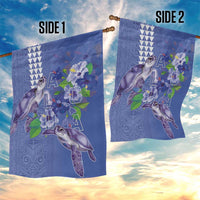 Hawaii Aloha Turtle Hibiscus and Leaves Garden Flag with Polynesian and Kakau Tattoos Denim Color - Polynesian Pride