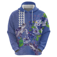 Hawaii Aloha Turtle Hibiscus and Leaves Hoodie with Polynesian and Kakau Tattoos Denim Color - Polynesian Pride
