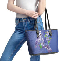Hawaii Aloha Turtle Hibiscus and Leaves Leather Tote Bag with Polynesian and Kakau Tattoos Denim Color - Polynesian Pride
