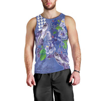 Hawaii Aloha Turtle Hibiscus and Leaves Men Tank Top with Polynesian and Kakau Tattoos Denim Color - Polynesian Pride
