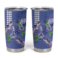Hawaii Aloha Turtle Hibiscus and Leaves Tumbler Cup with Polynesian and Kakau Tattoos Denim Color - Polynesian Pride