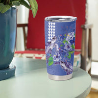 Hawaii Aloha Turtle Hibiscus and Leaves Tumbler Cup with Polynesian and Kakau Tattoos Denim Color - Polynesian Pride